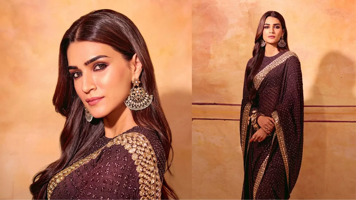 Ethnic Glam: Kriti Sanon Brings Six Yards Of Glitz And Elegance In A Brown Mirror Work Saree!