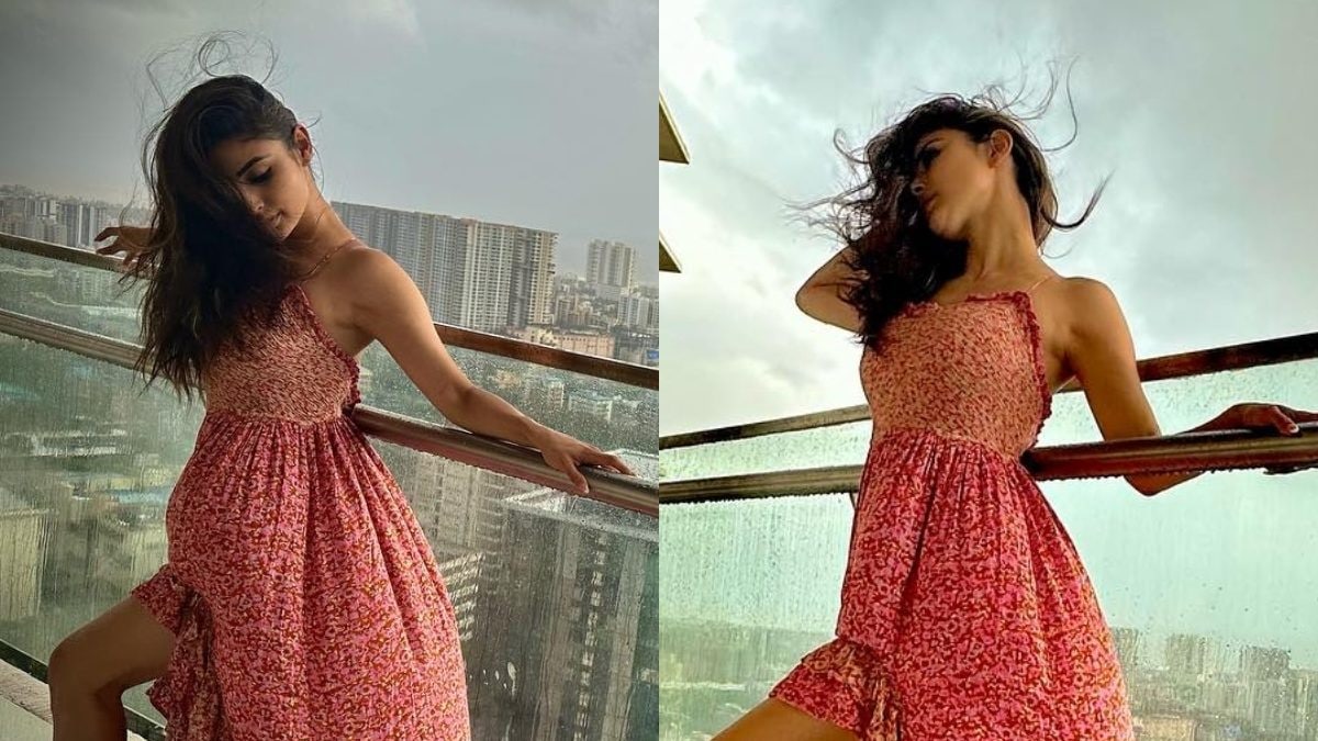 Sexy! Mouni Roy Enjoys Mumbai Monsoons At Her Home In A Hot Pink Dress; See Photos