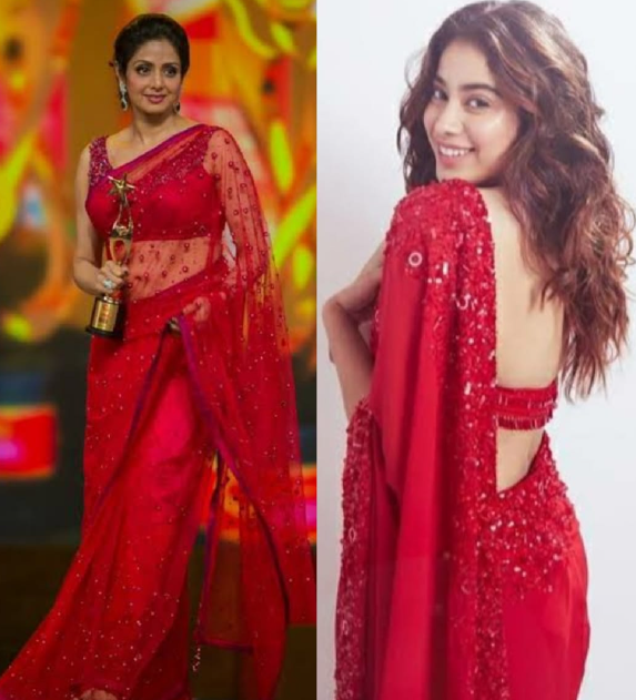 Sridevi & Janhvi in red sarees