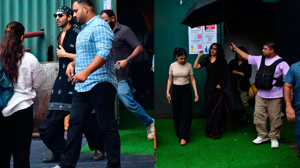 Vidya Balan and Kartik Aaryan Spotted On Bhool Bhulaiyaa 3 Sets