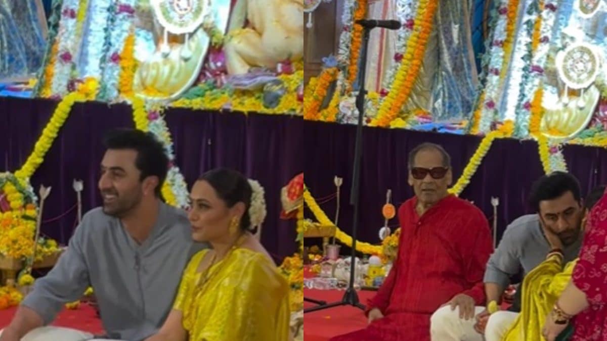 Ranbir Kapoor Greets Rani Mukerji, Pose Together During Durga Puja Celebrations; Watch Viral Video