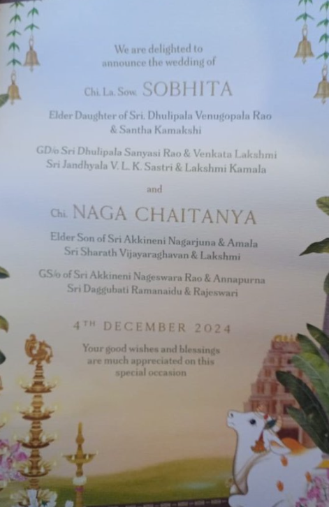 Naga Chaitanya And Sobhita Dhulipala Wedding card